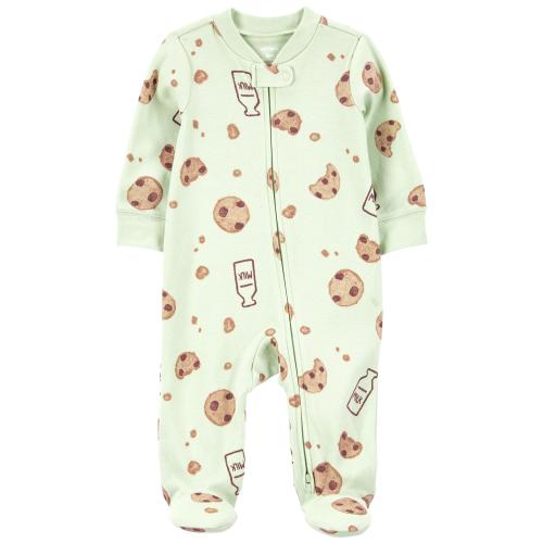 Baby Milk & Cookies 2-Way Zip Cotton Sleep & Play Pajamas - NB - Style,Green