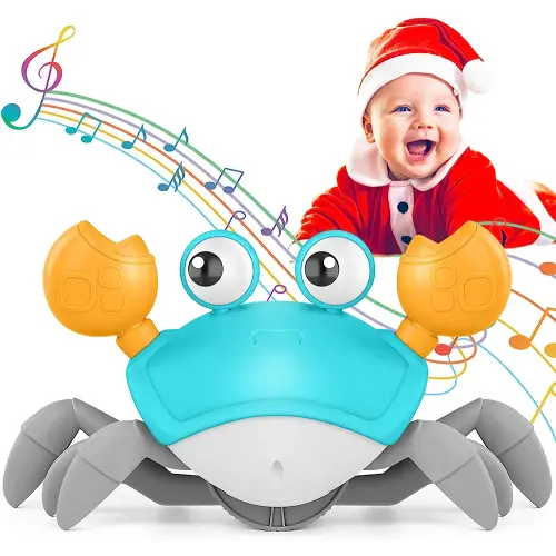 Crawling Crab Baby Toy, Tummy Time Gifts for Toddler & Newborn, Light-Up Walking Dancing Moving Crab with Music & Obstacle Avoidance, Infant Rechargeable Sensory Development Toy (Green)