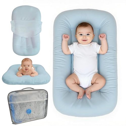 Baby Lounger for Infants Babies 0-24 Months, Bionic Organic Lounger, Soft Cotton Breathable Infant Floor Seats & Loungers for Newborn Baby Shower Gifts (Blue)