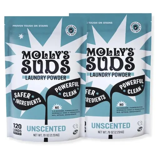 Molly's Suds Original Laundry Detergent Powder | Clean Laundry Detergent Powder for Sensitive Skin | Simple, Effective Ingredients, Stain Fighting | 240 Loads (Unscented)