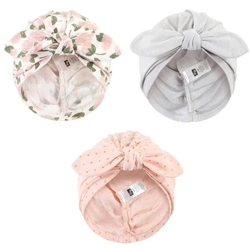 Hudson Baby Baby Girls Turban Cotton Headwraps, Pink Peony, One Size