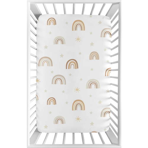 Sweet Jojo Designs Boho Rainbow Neutral Mini Crib Sheet, Fitted, Portable, Microfiber