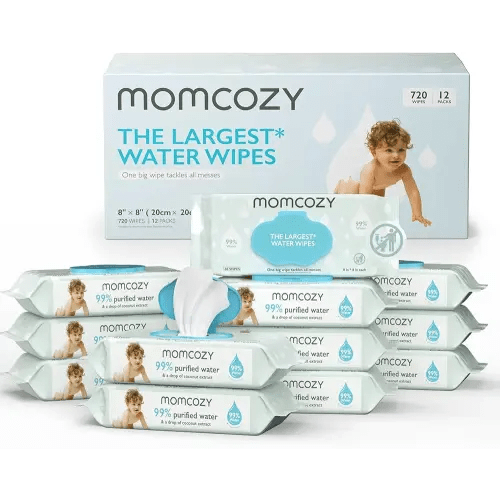 Baby Wipes, Momcozy Water Wipes-Extra Large Size Design, 99% Water Based Wipes, Unscented & Hypoallergenic, Cleansing & Moisturizing Baby Wipes for Sensitive Skin, 12 Flip-Top Packs (720 Wipes Total)
