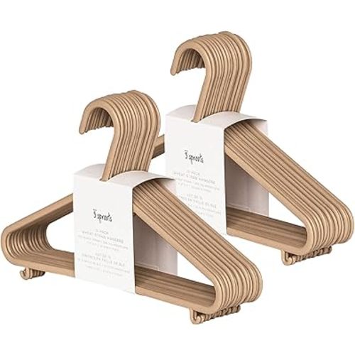 3 Sprouts Sustainable Wheat Straw Plastic Toddler & Kids Hangers – Pack of 30 Infant Baby Clothes Hangers for Closet Organization – Small Children's Hanger for Nursery - Speckled Brown