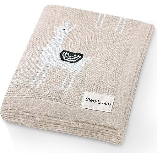 Unisex Cozy Receiving Swaddle Cuddle Stroller Crib Stroller 100% Fine Loomed Cotton Blanket - Quilt Blanket for Newborns, Infants Toddler, Boys and Girls (Llama - Cream)