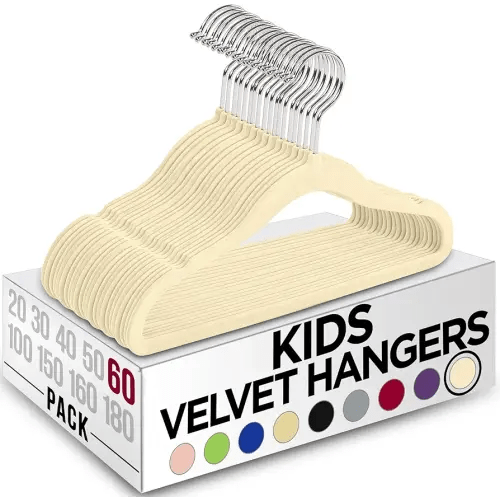 Utopia Home Kids Hangers Velvet (60 Pack) - 11 Inch Durable Baby Hangers for Closet - Perfect Toddler Hangers Non Slip for Everyday Use (Ivory)