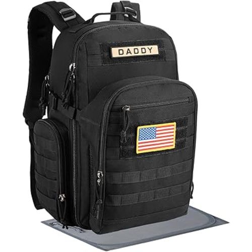 SHARKMOUTH Mens Military Diaper Bag - Tactical Baby Backpack with Insulated Bottle Pouches for Outdoor-Loving Dads - Changing Pad & MOLLE System for Camping, Hiking Travel