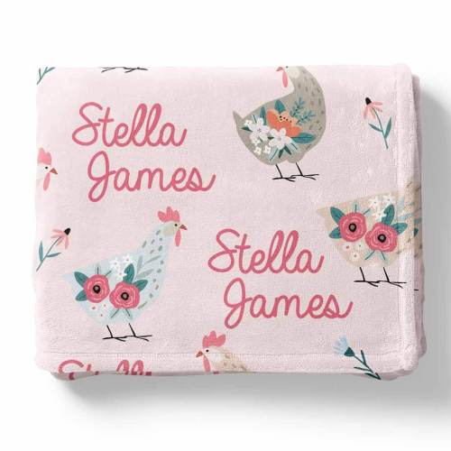 Pink Chicken Personalized Kids Blanket