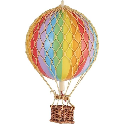 Authentic Models, Floating The Skies Air Balloon, Hanging Home Decor - 5.3 Inch Height, Historic Hot Air Balloon Model for Home Decor, Detailed Vintage Decorations to Hang from Ceiling - Rainbow
