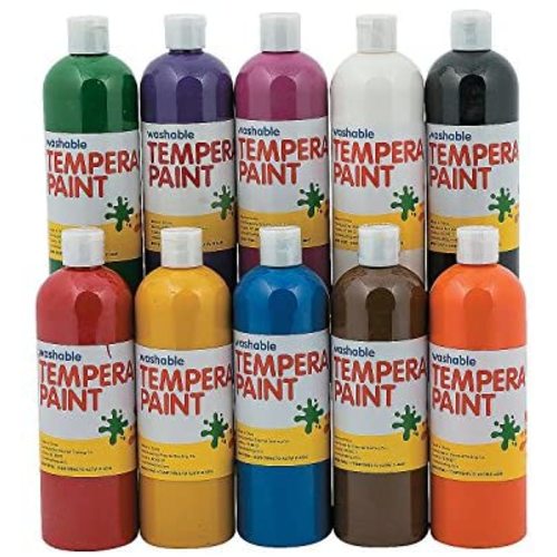 Washable Tempera Paint for Kids - 10 Pack of Classic Colors - 16 oz Bottles, Safe and Non Toxic - Craft, Art and School Supplies
