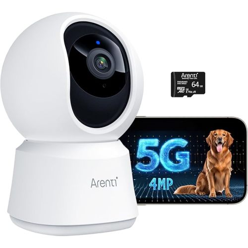 ARENTI 5G Indoor Security Camera, 4MP Pet Camera with Speaker for Dog/Cat, Baby Monitor with Phone App, Dual-Band WiFi, Auto Tracking, Super Night Vision, 2-Way Talk, 64G Local Storage (P2Q 64G)