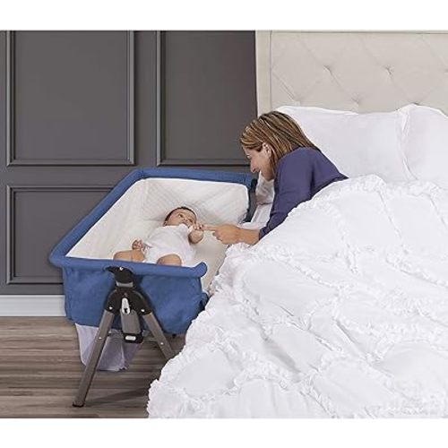 Lotus Bassinet and Bedside Sleeper in Blue, Lightweight and Portable Baby Bassinet, Adjustable Height Position, Easy to Fold and Carry Travel Bassinet- Carry Bag Included