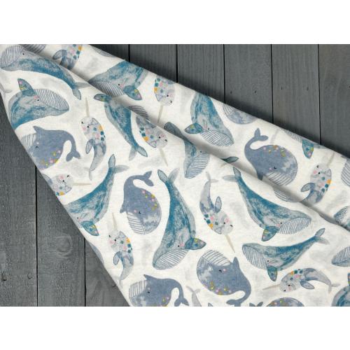 Whale and Narwhal Receiving Blanket / Extra Large Flannel Swaddle Cloth
