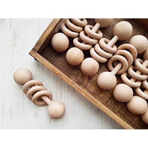 Baby Wooden Toy Natural Untreated Wooden Teether Toy w/Beeswax. Marcus Montessori Small Wooden Baby Rattle