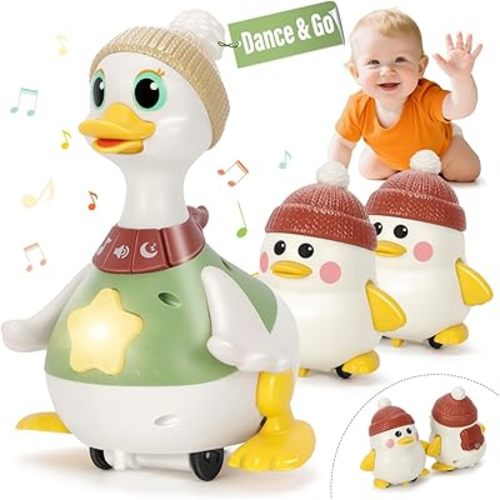 Hestiasko Dancing Duck Toy for Babies 6-36 Months, Musical Crawling & Tummy Time Toy Set with Magnetic, Learning Crawl Interactive Baby Toys for Toddlers 1-3 Birthday Easter Gifts for Boys Girls