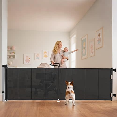 Upgraded 120 inch Retractable Baby Gates Extra Wide with Reinforced Strip Design to Prevent Crawling Through, 10 Foot Retractable Dog Gate, 34" Tall, Retractable Gate for Indoor/Outdoor