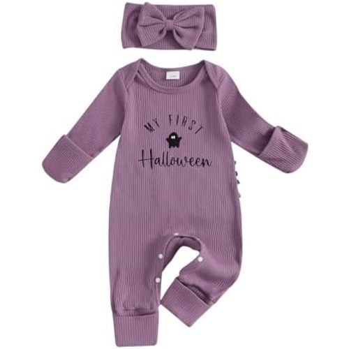 My First Halloween Outfit Baby Girl Newborn Ribbed Romper Long Sleeve Onesie1st Thanksgiving Clothes Preemie Fall