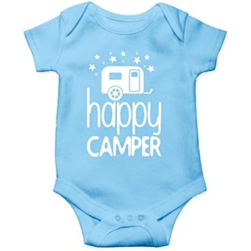 AW Fashions Happy Camper Baby Bodysuit Funny Cute Infant Outfit Adorable Newborn Boy Girls Unisex Romper