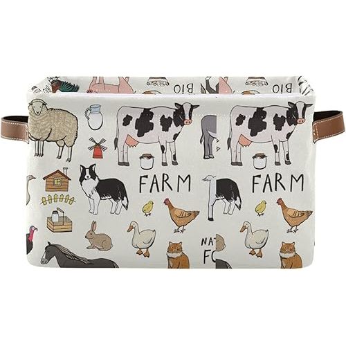 xigua Farm Animals Storage Basket Storage Bin Organizer Basket, Foldable Rectangular Storage Box with Handles for Home Office