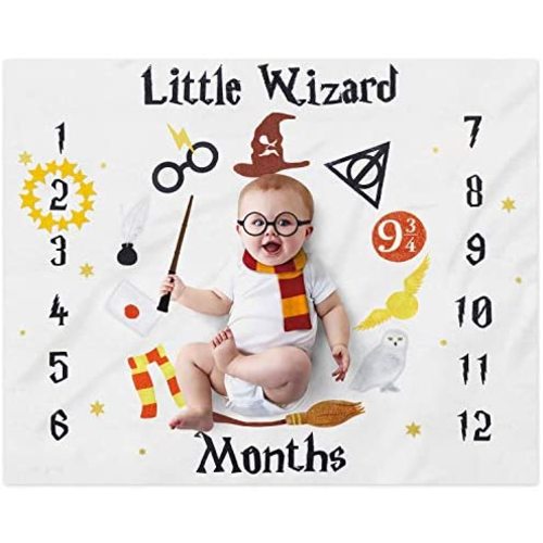 Eunikroko Little Wizard Baby Monthly Milestone Blanket Magic Witches Photo Prop Blanket Ideas for Newborn Boy and Girl Nursery Décor 40" X 50"