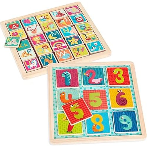 B. toys- Magnetic Alphabet & Count n' Doodle Duo Pack- Magnetic Puzzles – Wooden Puzzle Pack – Numbers & Alphabet – 2-in-1 Chalkboard Side – 3 Years +