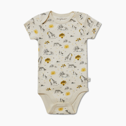 Tiny Kind Printed Short Sleeve Organic Cotton Bodysuit - Safari Family, Newborn
