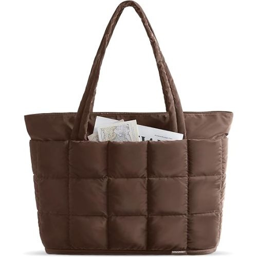 BAGSMART Expandable Tote Bag for Women, Puffer Work Tote Handbag, Quilted Carry On Bag for Travel Gym