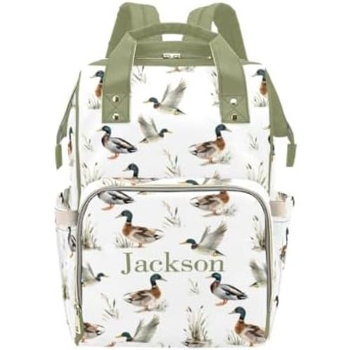 Personalized Wild Duck Diaper Bag with Name, Custom Mallard Diaper Backpack for Boys, Mommy Bag for Travel Outdoor, Customized Nursing Bags for Newborn Baby, Gifts for New Mom Dad