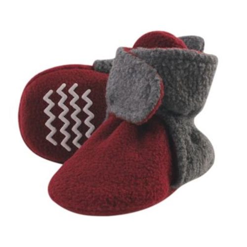 Hudson Baby Infant Baby Cozy Fleece Booties, Heather Charcoal Burgundy, 0-6 Months