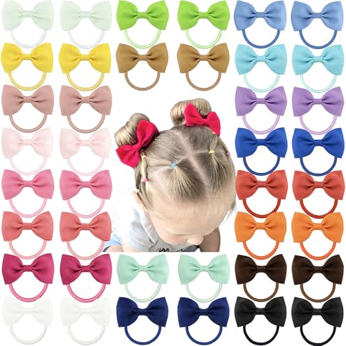 CÉLLOT Toddler Hair Accessories - 40pcs 2.75" Elastics Rubber Ribbon Bands, Bows for Baby Girls, Kids & Children
