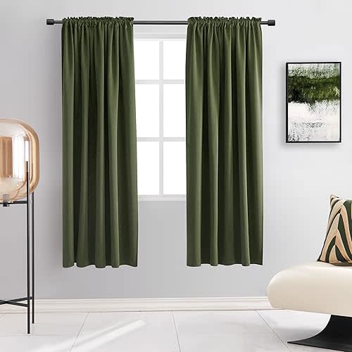 Dark Olive Green Blackout Curtains for Classical Dining Room Kitchen Bathroom Deco - Loden Room Darkening Thermal Insulated Window Curtain Panels for Bedroom,Set of 2 Panels,W 52 x L 63