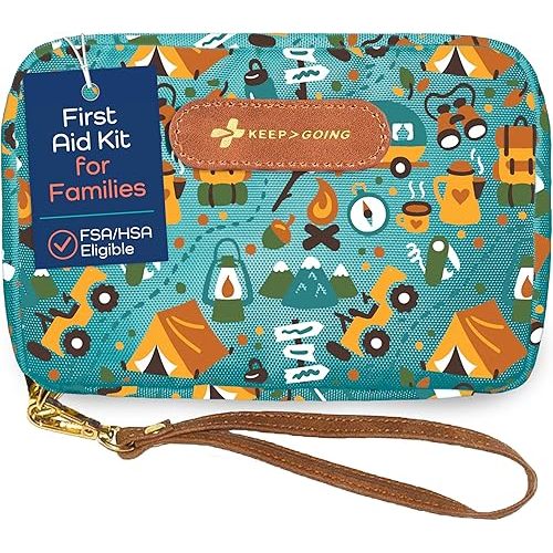 KeepGoing Travel First Aid Kit for Kids – 130 Pc. for Car, Home, Purse, Diaper Bag & Backpack with Latex-Free Bandages - Mini First Aid Kit Travel Size TSA-Approved