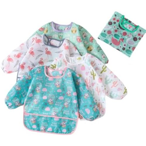 5 Pcs Long Sleeved Baby Toddler Bibs Waterproof Sleeved Bib 3-24 Months