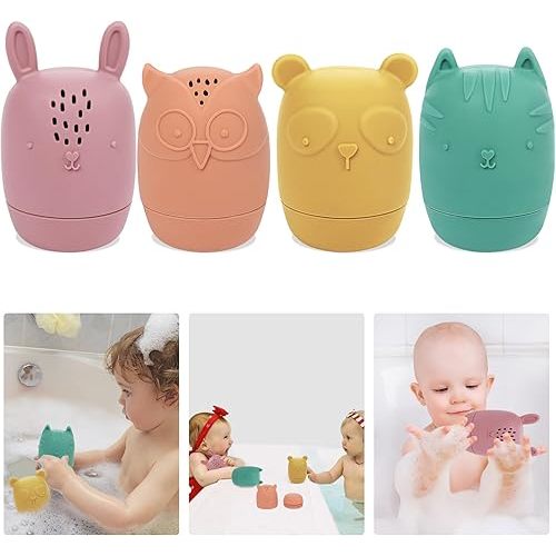 Gigilli Baby Bath Toys, Squeezable Silicone Bath Toys for Kids Ages 1-3, Bathtub Toys for Toddlers 6-12-18 Months, Valentines Gifts Stocking Suffers Birthday Baby 1 2 3 4 5 6 Gifts