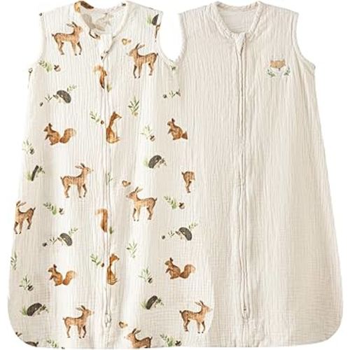david's kids Muslin Cotton Baby Sleep Sack 0-6 Months, 2 Pack 100% Cotton Sleeping Bag for Summer, TOG 0.5 Baby Wearable Blankets with 2-Way Zipper, Soft Sleep Sacks for Newborn Infant, Animal