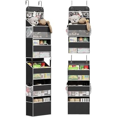 Over the Door Organizer Storage - Zippered 6 Shelf Behind Door Hanging Organizer with 8 Large Pockets, Anti-Tilt Design for Nursery, Bathroom, Bedroom, Kitchen, Dorm, Camper, Toys, Diapers, Cosmetics