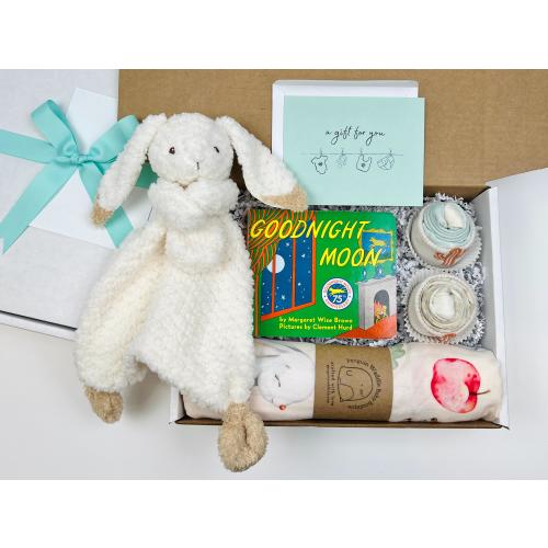 Goodnight Moon Baby Gift Basket: Book, Onesies, Blanket & Bunny Gift Box for New Baby Shower