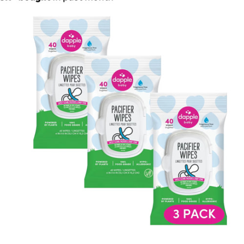 Dapple Pacifier Wipes, for Baby and Toddlers, Diaper Bag Essentials, Fragrance Free 40 Ct, Pack of 3