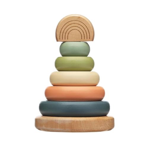Pearhead Wooden Stacking Rainbow Toy, Baby & Toddler Ages 12+ Months Montessori Toy, Interactive Stackable Rings Learning Toy, Baby Girl or Boy Nursery Accessory