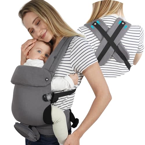 Baby Carrier Newborn to Toddler Ergonomic Wrap 4-in-1 Breathable Comfort Stable Structure, with Mobile Phone Bag, Bottle Bag, Windproof Cover, Hands-Free for Babies 7-44lbs, Adult Waistline 37-54in