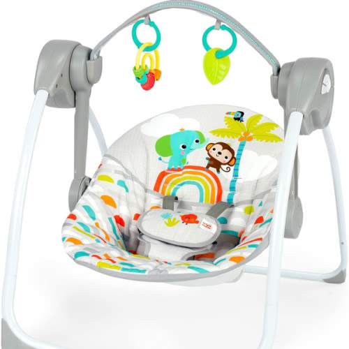 Bright Starts Playful Paradise Portable Compact Automatic Baby Swing with Music, Unisex, Newborn +