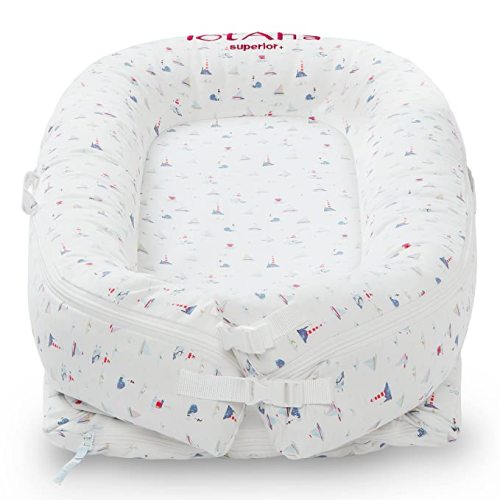 Newborn Baby Nest, TotAha Superior Dock for A Tot, Organic Cotton Baby Dock, Secure Comfort Portable Baby Sleeper Bed Bassinet, Newborn Essentials Must-Haves for 0-12 Month -Sailboat