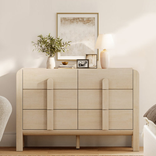 6 Drawer Baby Dresser For Bedroom, Double Chest Of Drawers For Kids, Mid Century Modern Wooden Closet Storage Organizer For Nursery, Living Room, Hallway