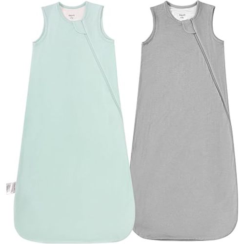 Supersoft Rayon Made from Bamboo Sleep Sack 12-18 Months 0.5 Tog Lightweight Toddler Sleep Sack Baby Wearable Blanket with 2-Way Zipper Summer Unisex Sleeping Bag for Babies (2 Pack) Green & Gray