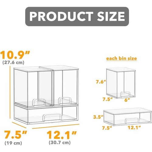 SpaceAid Bottle Storage Organizer Baby - Acrylic Bottles Station Organizer Container, Stackable Clear Drawers for Countertop, Vanity, Bathroom, Cabinet, Pantry Organization, 3 Pack, 2M1L, 10.9" H
