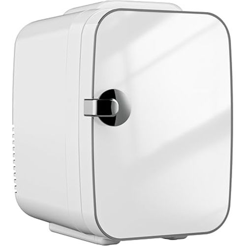 Sweetcrispy Small Refrigerator, Portable Mini Fridge 4L/6 Can Cooler & Warmer Compact Fridges for SkinCare,Food and Drinks, Bedroom, Dorm,Car,Office,Classic White