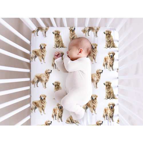 Golden Retriever Baby Crib Sheet, Gender Neutral Crib Bedding, Dog Nursery Theme, Puppy Crib Bedding, Dog Mom, Baby Shower Gifts With Dogs