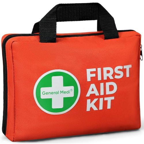 General Medi First Aid Kit, 250 Piece Small First Aid Kit - Includes Emergency Foil Blanket, Instant Cold Pack,Scissors for Travel, Home, Office, Vehicle, Camping, Workplace & Outdoor