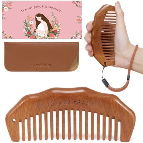 Labor Comb with Wrist Strap, Wooden Comb for Women Hair Detangling - Peachwood