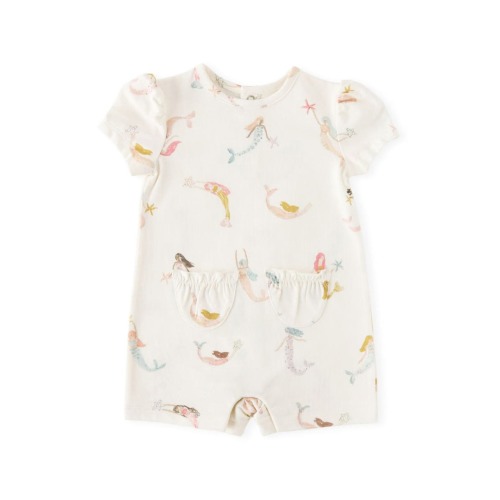 Mermaid Melody Puff Sleeve Organic Cotton Romper, 0-3M